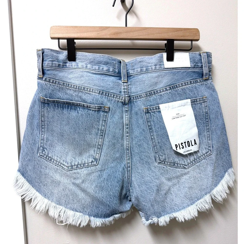 NWT Pistola‎ Distressed Denim Shorts Light Wash Frayed RW Hem 30 Festival Beachy